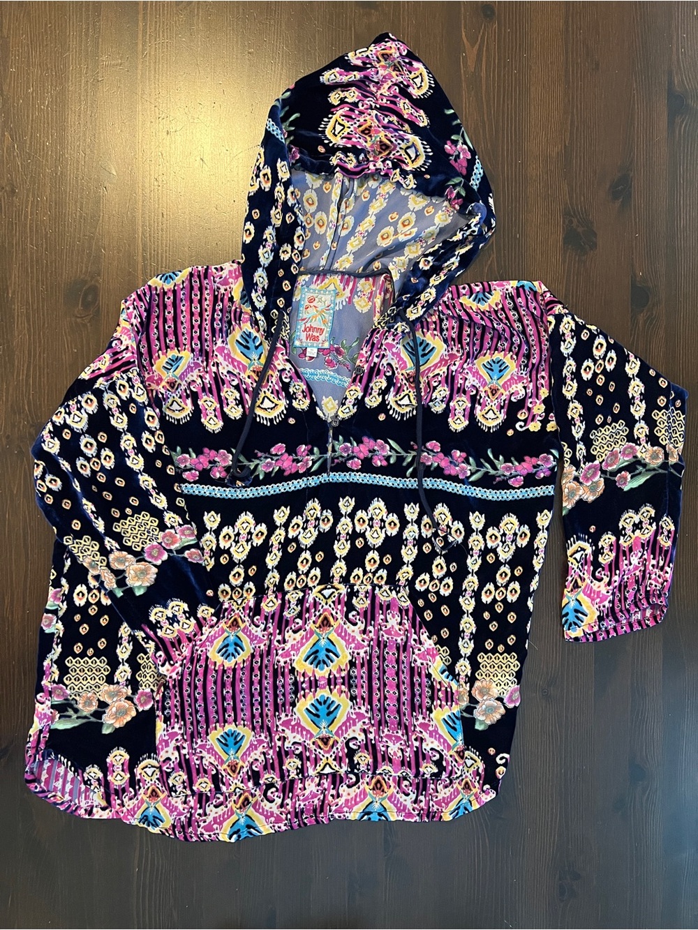 Jonny Was Karma Burnout Aztec Pullover Hoodie Oversized Extra Small